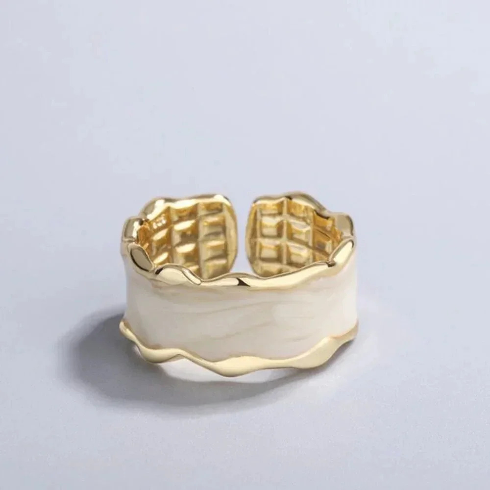925 Sterling Silver Minimalist Gold Lacquer Ring Stackable Statement Ring